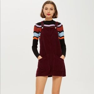 TOPSHOP CORDUROY BURGUNDY PINAFORE DRESS